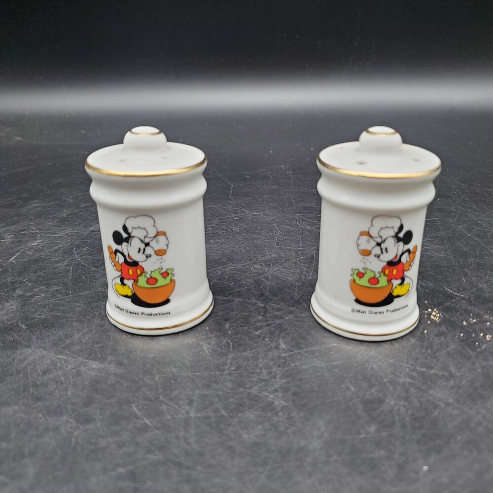 Vintage Mickey Mouse Chef Salt Pepper Shakers Japan Porcelain Disney Set
